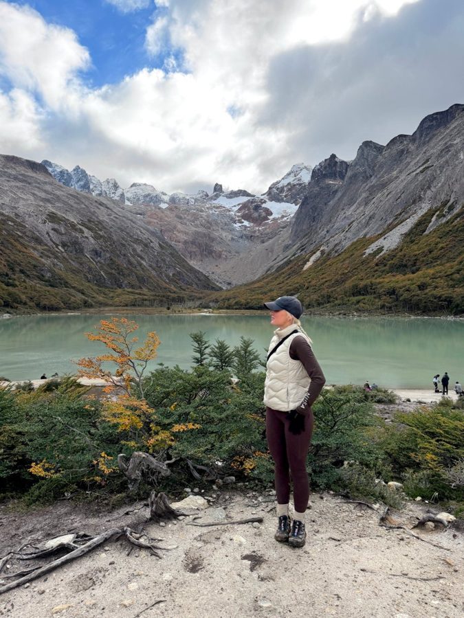 Nikoline hiking at a glacier lake near Ushuaia