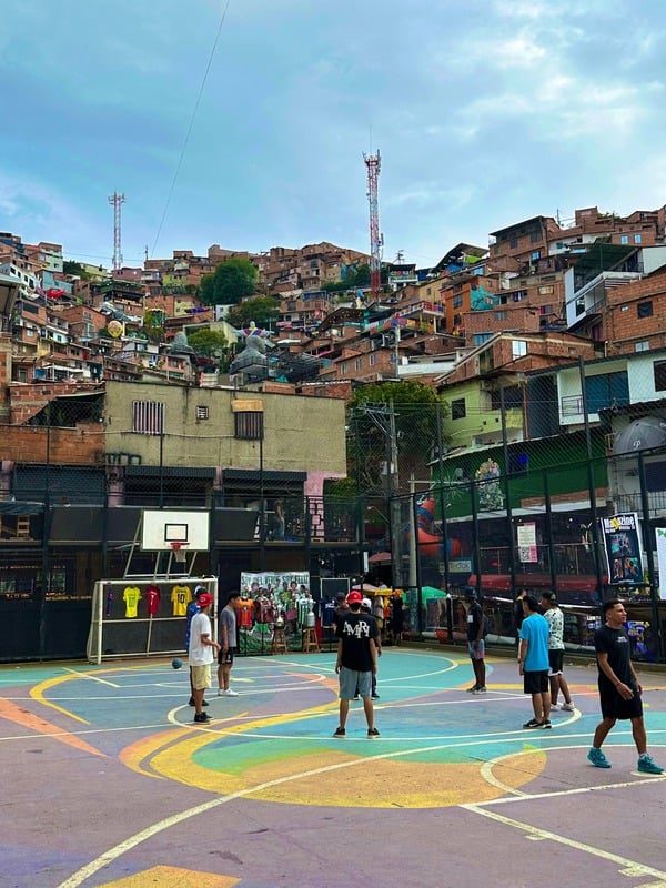 Painted basketball court