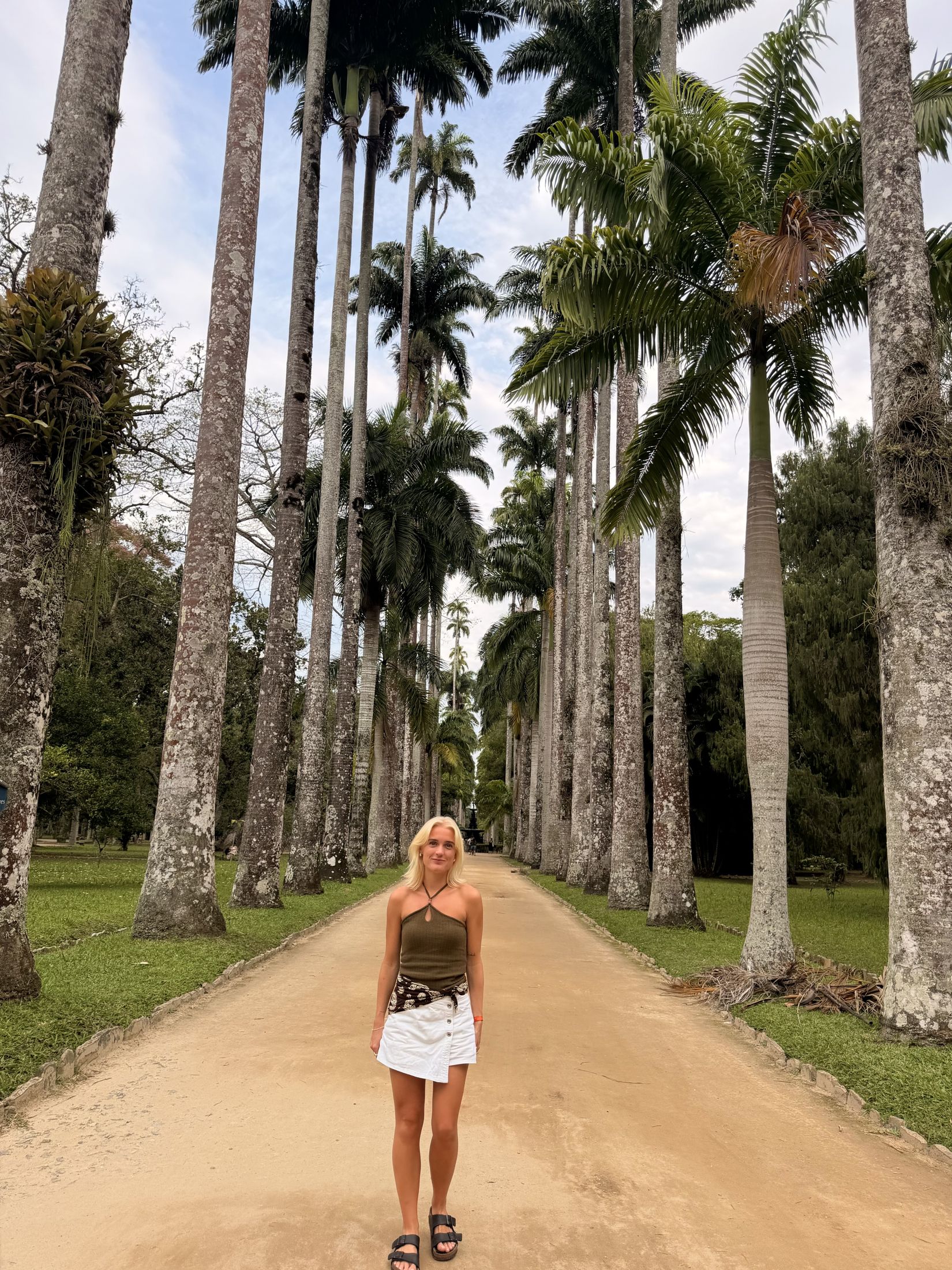 Nikoline in an avenue of royal palms in Rio de Janeiro